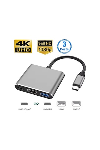 3in1 Type-c To 4k Hdmı - Usb 3.0 - Type-c Pd Şarj- Çevirici 4k Dö