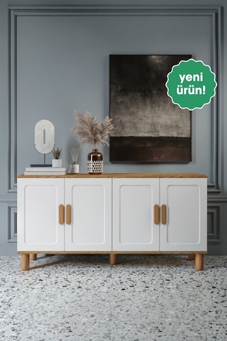 Flora Bohem Konsol 4 Kapaklı Mdf Mebran Kapak 160 Cm Modern Salon Konsolu Aytaşı Ceviz Ceviz - Aytaşı