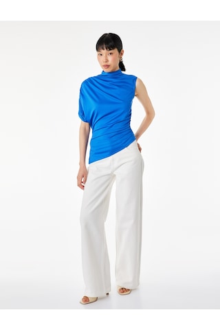 Koton Slim Fit Asimetrik Kesim Drapeli Dik Yaka Kobalt Mavi Bluz Mavi 6sak70029ek