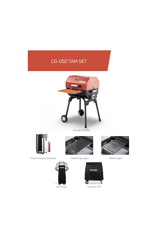 Guruss Cg-050 Kömürlü Barbekü Mangal Tam Set Oksit Kırmızı Model:grs07