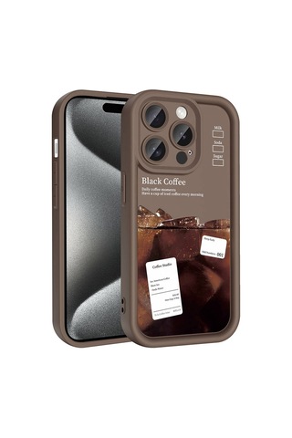 Goocamp Apple iPhone Uyumlu 14 Pro Max Kılıf Kamera Korumalı Baskılı Arka Yüzey Klas Kapak - Açık Açık Kahve