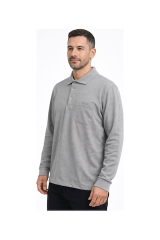 Classics Men Simenti Regular Fit Polo Yaka Uzun Kol Sweatshirt - 7567 Gri