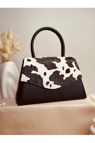 Elora Atelier Elora Cow Print Desen Siyah Çanta Çok Renkli