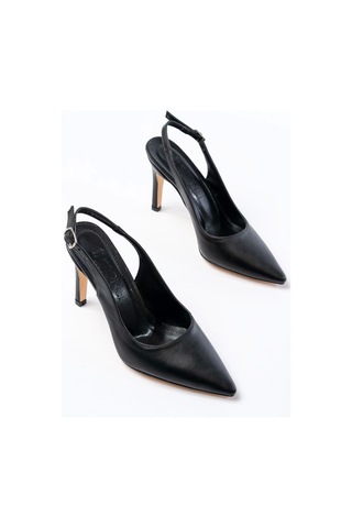 St-1153 Siyah Günlük Arkası Açık 9 Cm Topuklu Kadın Ayakkabı Siyah