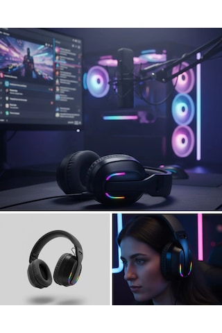 Wireless Oyuncu Kulaklığı Rgb Işıklı Uzun Bataryalı Mikrofonlu Headset