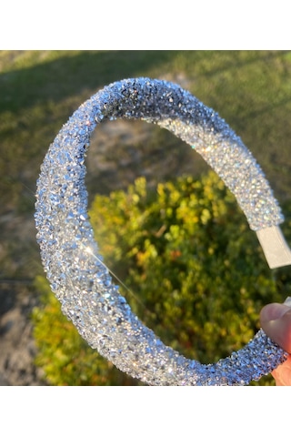 El Yapımı Gümüş Kristal Taşlı Işılıtılı Kalın Taç