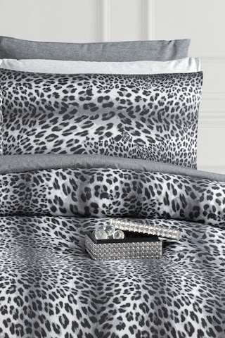 Lastikli Çarşaflı Çift Kişilik Nevresim Takımı Leopar Füme - Gri