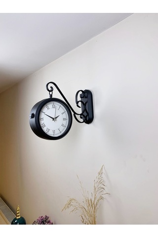 Siyah Metal Retro Çift Taraflı İstasyon Saati 36 X 25 Cm