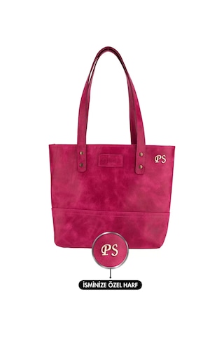 Twingold İsme Özel Tote Bag El Omuz Çantası - %100 Rainbow Deri - Ac03003 - Fuşya Fuşya