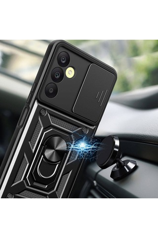 Zore Galaxy Uyumlu A25 Kılıf Magnetik Standlı Kamera Korumalı Sürgülü Vega Kapak - Mavi Mavi