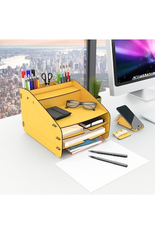 Fxm Modest - 6 Renk - A4 Evrak Rafı Masaüstü Organizer Düzenleyici Sarı - 36161883 Sarı