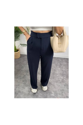 Butik Kadın Örme Kumaş Palazzo Cırtlı Lacivert Pantolon