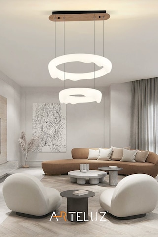Luxury Pınterest Model Modern Sarkıt Çift Katlı Avize 50+35 Cm Beyaz