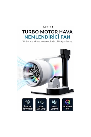 Turbo Motor Tasarımlı Hava Nemlendirici, Ayarlanabilir Hızlı, Led Işıklı Sessiz Soğutucu Fan