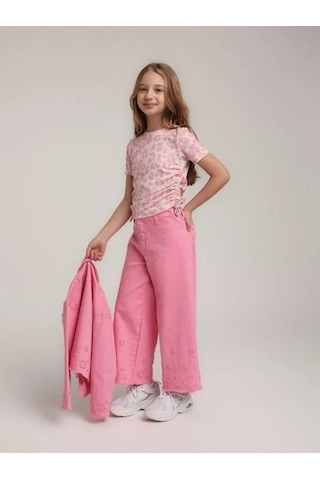 Kız Çocuk Kaşkorse Yanları Büzgülü Pempe Leoparlı Bluz-15664 Pembe