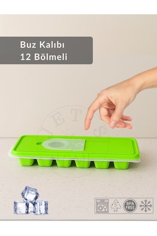 12 Bölmeli Buz Kalıbı Esnek Silikon Buz Küpü Bpa Free Kare Bas Parmak Buzluk 3x3 Yeşil Yeşil