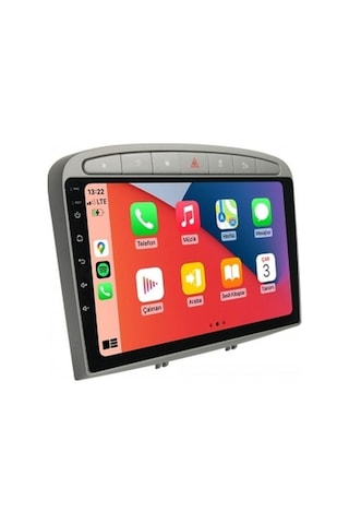 Peugeot 308 Gri 2007-2014 4gb Ram 64gb Hafıza 8 Çekirdek Carplay Kamera Android Multimedya 9"