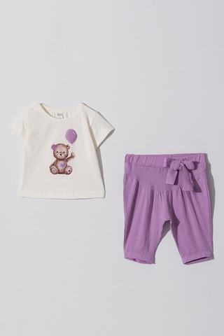 Kıpırık Baby 2'li Kız Bebek Takım Tisört Balon Detaylı Müslin Pantolon-1276 Lila