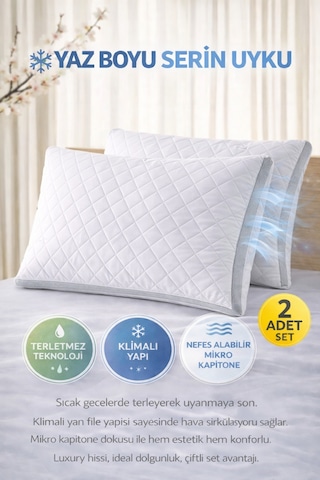 Luxury Kapitone Yastık 2 Li Klimalı Tasarım Terletmez Özellik Beyaz