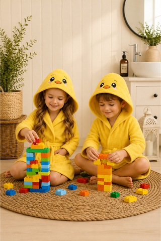 Civciv Kapüşonlu Çocuk Bornozu Unisex Bebek Ve Çocuk Banyo Bornozu, Yumuşak Dokulu, 1-10 Yaş 3-4 Yaş