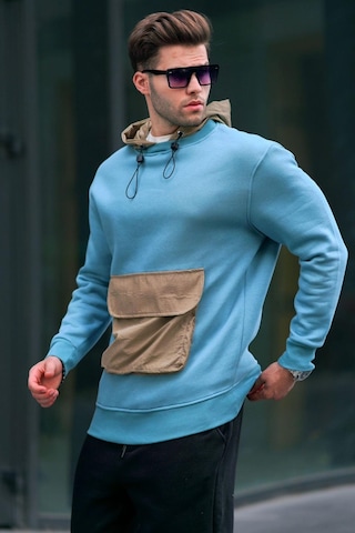 Madmext Mavi Kanguru Cep Kapüşonlu Erkek Sweatshirt 6138-mavi Mavi