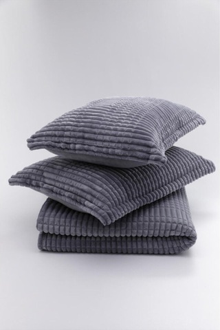 Merinos Çift Kişilik Battaniye Modern Line 3 Parça Set Gri Antrasit