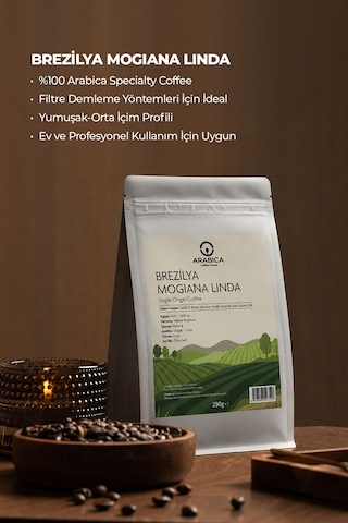 Brezilya Mogiana Linda 250 G %100 Arabica Specialty Çekirdek Kahve Medium Kavrulmuş French Press
