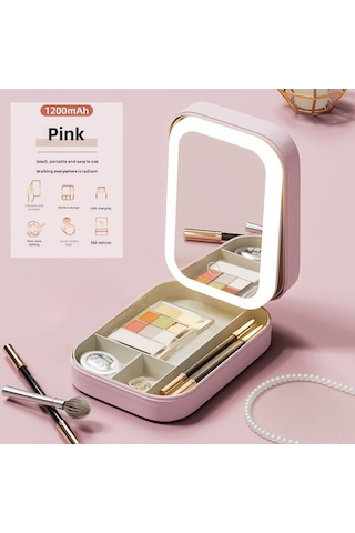 Geeroyoo Led Işıklı Üç Renkli Makyaj Aynası - Katlanabilir Evcilik Kutusu Ve Kozmetik Saklama Kutu Birleşik Tasarım Pembe, 16.5 11.5 3.5 Pembe Ayna