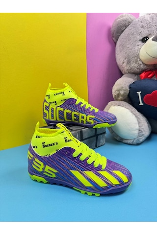 Erkek Çocuk Halısaha Çoraplı Çivisiz Futbol Spor Ayakkabısı F35hs Mor-sarı