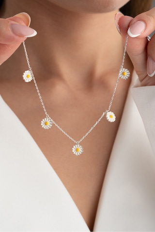 Çekirdekjewelry 925 Ayar Gümüş Çoklu Papatya Kolye Gri
