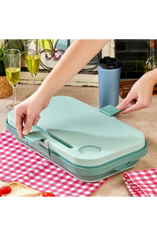 Bigmate Portatif Katlanır Piknik Seti 25lt Silikon Sepetli Masalı Piknik Sepeti Yeşil