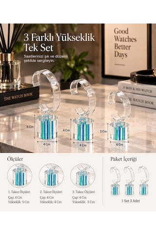 Saat Standı 3'lü Set Lazer Model Oval Mavi & Yeşil Pleksi