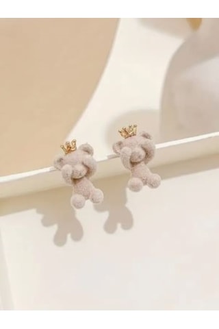 Taçlı Ayıcık Küpe Kahverengi