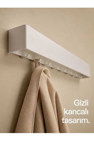 Berlin Portmanto Metal Duvar Askılığı Elbise Askılığı Vestiyer Askılık Gizli Kancalı Antre Hol Mont Çanta Havlu Askısı Beyaz 80 Cm