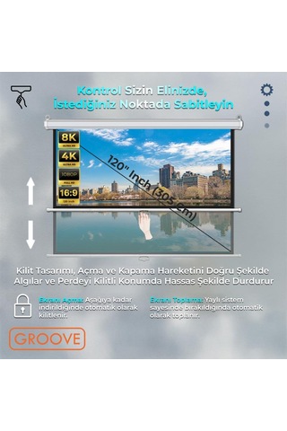 Groove Vizio Pro 120 Inch 265x150cm Blackout Işık Geçirmez Profesyonel Projeksiyon Perdesi