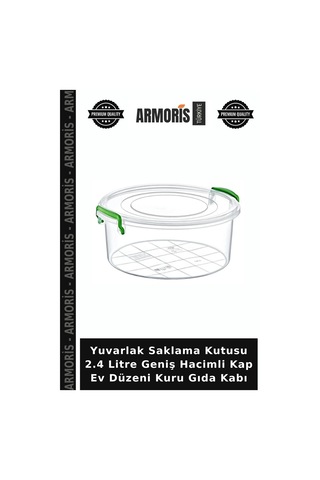 Yuvarlak Saklama 2.4 Litre Geniş Hacimli Kap Ev Düzeni Kuru Gıda Kabı Çok Renkli
