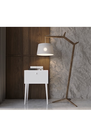 Enwood Canopus Mdf Beyaz Ahşap Ayaklı Tek Kapaklı Komodin