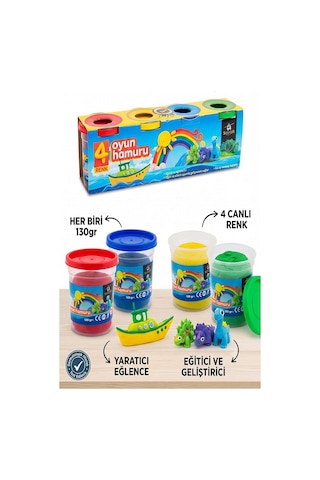 Oyun Hamuru 4 Renk 520gr 1 Paket Sentör 4 Lü Oyun Hamuru Kurumaya Karşı Dirençli Okul Öncesi Kreş Yumuşak Dokulu Çok Renkli