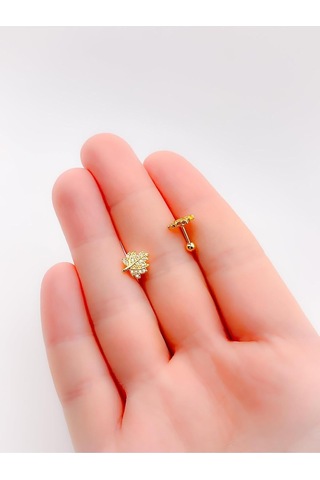 Lexroo Taşlı Geniş Yaprak Figürlü Kıkırdak Helix Tragus Piercing 1adet Çok Renkli