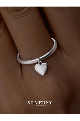 Sılverme Kalpli Sarkaçlı İnce Yüzük Gümüş 925 94662770 Gri