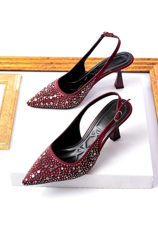 V.s.h Velvet Kadın Abiye Taş Detaylı Kumaş Sivri Burun Arka Açık 7cm Topuklu-2238 Bordo