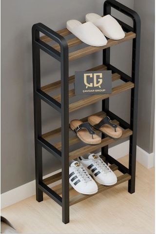 4 Katlı Ekonomik Ahşap Çubuklu 40 Cm Ayakkabılık, Raf Ünitesi Ceviz