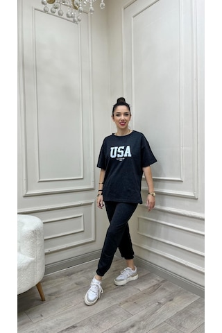 Usa T-shirt Eşofman Altı Jogger- Beyaz Baskılı Antrasit Eşofman Takım Oversize Bisiklet Yaka Antrasit-279580 Usa T-shirt Eşofman Altı Jogger- Beyaz Baskılı Antrasit Eşofman Takım Oversize Bisiklet Yaka Antrasit-279580