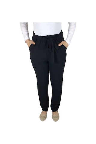 Kadın Beli Lastikli Kuşaklı Cepli Dar Paça Ayrobin Pantolon Siyah