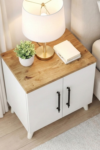 Reyo Enda Home Lumen 2 Kapaklı Raflı Klasik Komodin Beyaz-atlantik Çam Beyaz - Atlantik Çam