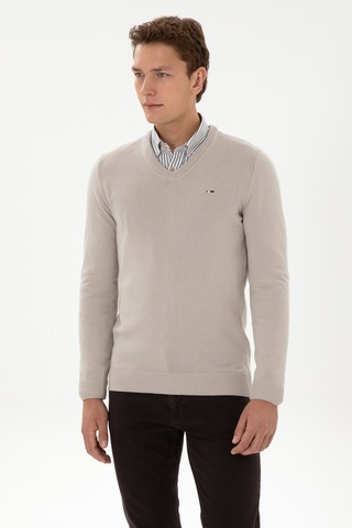 U.S. Polo Assn. Erkek Slim Fit V Yaka Taş Basic Kazak 50313668-VR049