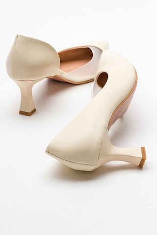 Luvishoes 353 Ekru Cilt Topuklu Kadın Ayakkabı Ekru