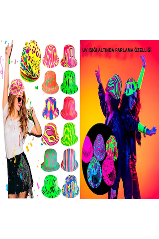 Farklı Desenlerde Plastik Neon Uv Işık Parti Şapkası 1 Adet Standart
