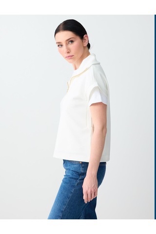 Jimmy Key Jimmy Key Beyaz Fermuarlı Balıkçı Yaka Kolsuz Örme Sweatshirt 6sw235710100