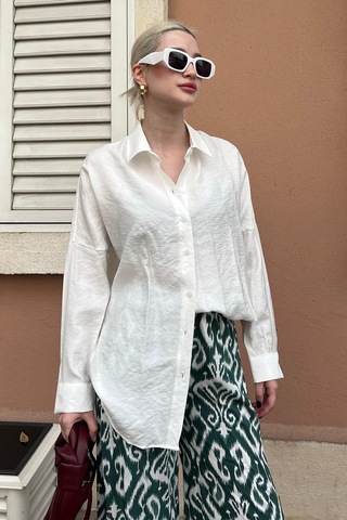 Madmext Beyaz Uzun Kollu Oversize Gömlek Mg2003-beyaz Beyaz
